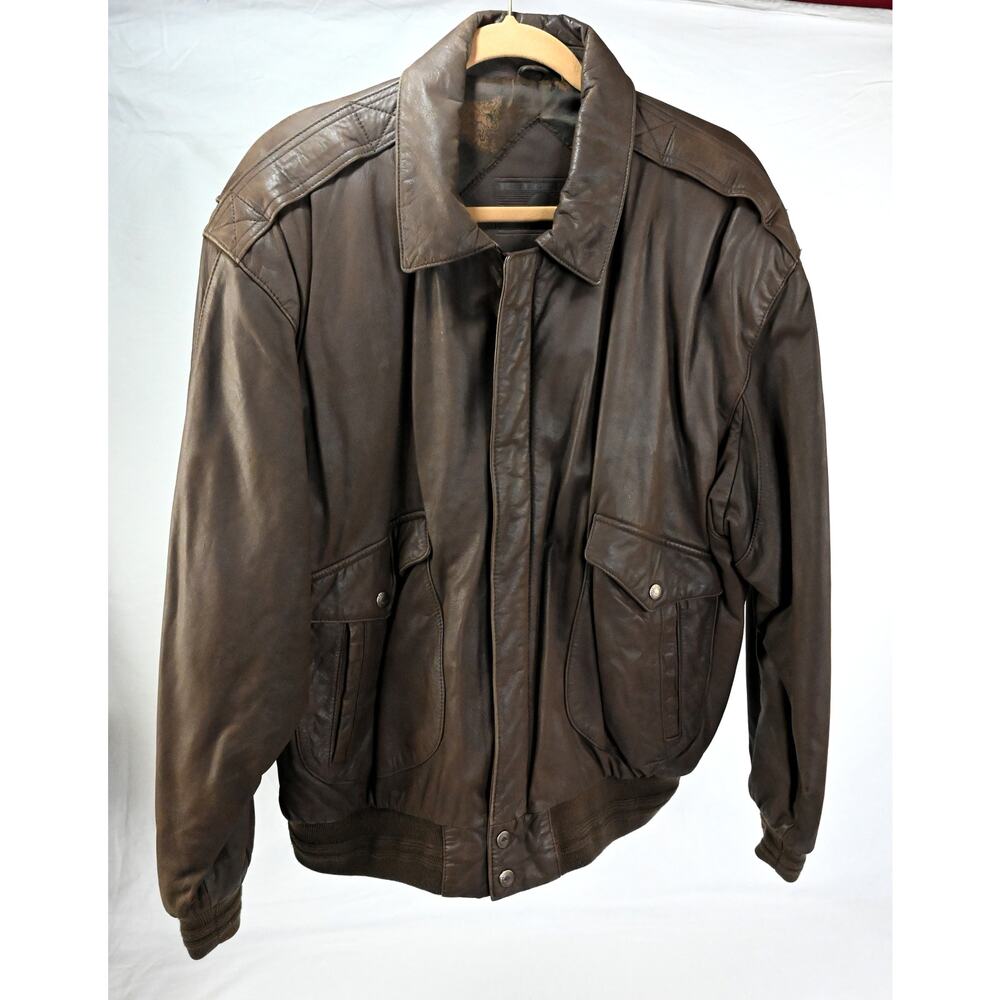Vintage Roundtree & Yorke Men's Brown Leather Bomber Jacket LARGE